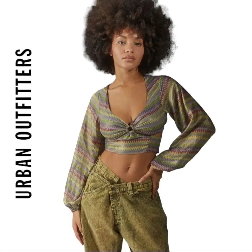 NEW Urban Outfitters UO Kary Keyhole Tie-Back Shirt Top S M